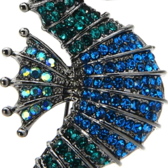 Blue & Green Crystal Studded Seahorse Brooch - 2.40 x 1.18 in - Picture 3 of 3
